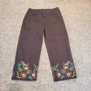 Worthington Petite Stretch Pants 6P Black Cropped Floral Embroidered